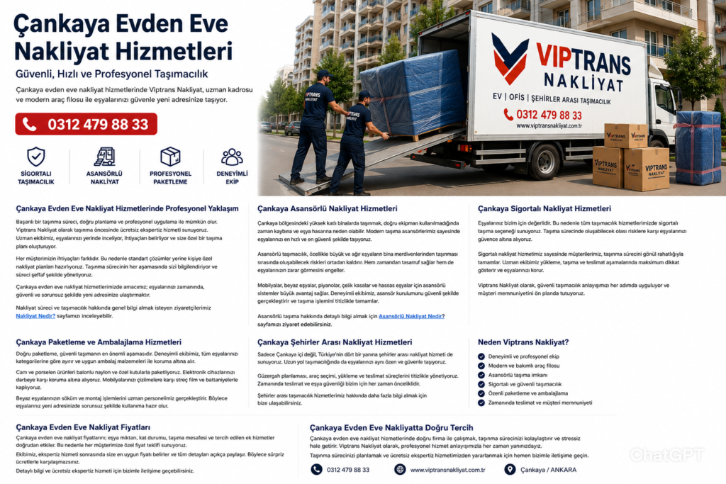 Çankaya evden eve nakliyat hizmetinde Viptrans Nakliyat kamyonu ve taşıma ekibi