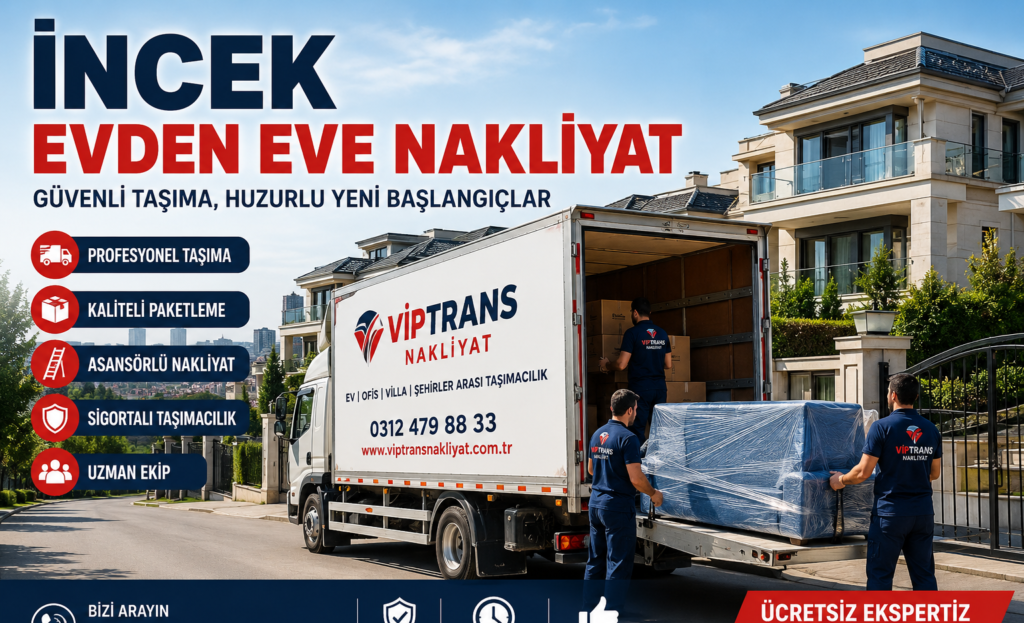 İncek bölgesinde villa ve site taşımacılığı hizmeti sunan Viptrans Nakliyat ekibi ve nakliye aracı.
