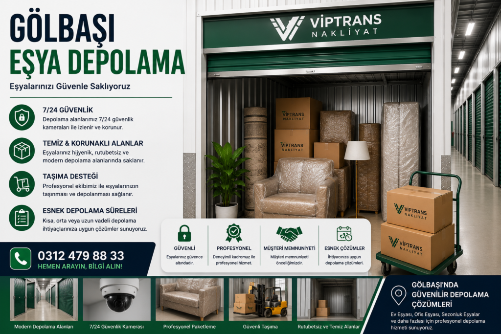 Viptrans Nakliyat ile Gölbaşı eşya depolama hizmetleri, güvenli depolama alanları ve profesyonel depolama çözümleri.